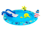 74 " Inflatable Marine Spray Pool with Shark Slide & Lighthouse Sprinkler, Kids Water Play Center 00427621