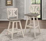 Counter Height Chairs Set of 2, White Gray 360-degree Swivel Chair Solid Rubberwood Kitchen Dining B011P194909