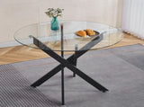Black Dining Table with cross metal leg and tempered glass,Modern Space Saving Kitchen Table for W234P227893