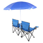 ZUN Portable Outdoor 2-Seat Folding Chair with Removable Sun Umbrella Blue 64234063