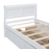 Twin Size Wood Platform Bed with 4 Drawers and Streamlined Headboard & Footboard, White WF308630AAK