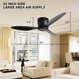 ZUN 52" Flush Mount Ceiling Fan without light, 3 Reversible Blades, with 6 Speeds Reversible DC W2352P154691