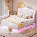 ZUN Queen Size Upholstered Bed Frame with LED Lights,Modern Upholstered Princess Bed With Crown WF307963AAK