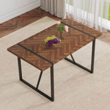 A minimalist retro rectangular dining table with a specially textured top and black metal W1151P240748