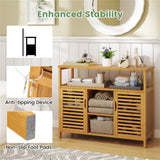 Bamboo Bathroom Cabinet with 2 Enclosed Spaces - 39"x13.5"x8" Open Shelf, 9" Inner Cabinet Shelf 12321296