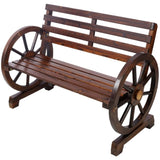 2-Person Wooden Wagon Wheel Bench for Backyard, Patio, Porch, Garden, Outdoor Lounge Furniture W465P222613