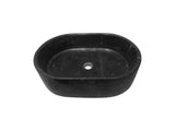 Luxury Dark Gray Natural Marble Vessel Sink, 23.6" Oval Matte Stone Basin, Solid One-Piece Carved, W1696P408022