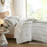 3 PCS King/Cal King Cotton Printed Comforter Set with Chenille Sage/Ivory B035P319204