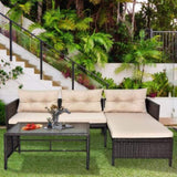 ZUN 3 Piece Outdoor PE Rattan Furniture Set, Patio Black Wicker Conversation Loveseat Sofa Sectional 41175720