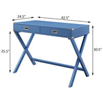 ZUN Blue Writing Desk with 2 Drawers B062P184550