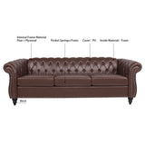 84.65" Dark Brown PU Rolled Arm Chesterfield Three Seater Sofa. W68035342