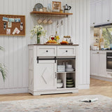 39" Sliding Barn Door Buffet Sideboard Cabinet Coffee Bar with and 2 Drawers, Coffee W2948P245259