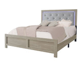 1pc Modern King Panel Bed with Headboard Lighting Beige Finish Faux Leather Upholstery Button Tufted B011P244366