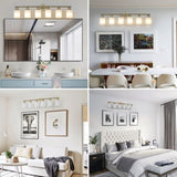 6-Light Golden Bathroom Vanity Light Fixture, Frosted Glass Shades, Modern Wall Mounted Lighting W1340P206703