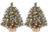 Set of 2 3FT Frosted Tabletop Christmas Trees with Warm White LED Lights, Pinecones & Berries, Green 05830134