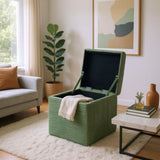 Green Corduroy Storage Ottoman with Rubber Feet Compact Soft Cube Seat, 424244cm 02282041