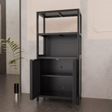 Black bamboo storage cabinet, separate bathroom cabinet with 2 doors, floor cabinet organizer for W2207P327620