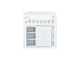 Twin Loft with Storage Cabinet, Drawer and Shelf Cabinet and Pulling-Out Desk, Rubber Wood Loft 20122803