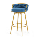 ZUN Swivel Counter Height Bar Stools Set of 2, 31." Bar Height Stools with Hand-Woven Backrest & Gold N762P216979C