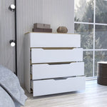 ZUN Lynbrook 4-Drawer Dresser White and Light Oak B06280070