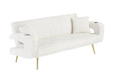 The straight-row white corduroy sofa with throw pillows, featuring a minimalist style, is suitable W1658P252026