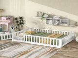 Full Size Floor Bed with Fence and Door,Rubber Wood Floor Bed with Safety Guardrails,White W504P296786