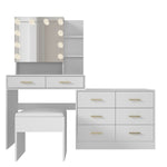 ZUN Large Makeup Vanity with Lights, Vanity Table with Charging Station, Vanity Desk with Mirror and 10 28093382