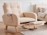 Nursery Rocking Chair with Retractable Footrest, Teddy Fleece Upholstery, 2 Side Storage Pockets, 87972180