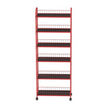 Red 6 Tier Slim Rolling Storage Cart, Mobile Shelving Unit with Wheels, Metal Wire Storage Shelving W2167P195984