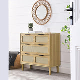 ZUN 3 drawer dresser, modern rattan dresser cabinet with wide drawers and metal handles, farmhouse 38930634