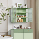 27.56"Glass Doors Modern Two-door Wall Cabinet with Featuring Three-tier Storage for Entryway Living W757119325