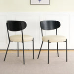 ZUN Modern kitchen dining chair Bentwood covered ash veneer Chair back, cream PU dining chair,metal 83500937