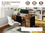47 Inch Computer Desk with 8 Fabric Drawer, Home Office Desk with Power Outlets, Large Storage,Rust 35212741