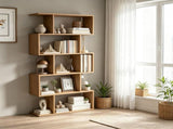 5-Tier S-Shaped Geometric Bookshelf, Modern Z-Shelf Bookcase with Anti-Tip Kits, Freestanding 26719101