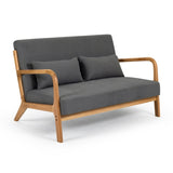 Leisure Chair with Solid Wood Armrest and Feet, Mid-Century Modern Sofa,2 seat 64077015