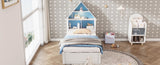 ZUN Twin Size House-Shaped Bed with Bookcase Headboard and Led Light and Twin Size Trundle for Kids Boys WF530847AAC