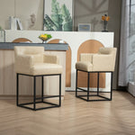 ZUN House Hold Counter Height Bar Stools Set of 2, Modern Square Bar Stool with Back, Black Metal W1588P191206