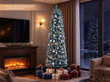 7FT Slim Pencil Artificial Christmas Tree, Frosted Gray-Green & Silver Needles, Flame Retardant PVC, 73778755