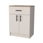 ZUN Ivory and Natural Oak 2-Door Kitchen Pantry with 1 Drawer B062P227649