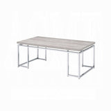 Natural Oak and Chrome Coffee Table with Metal Sled Base B062P189174