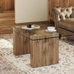 ZUN Modern minimalist transparent tempered glass coffee table and dining table, paired with wooden MDF W1151P149209