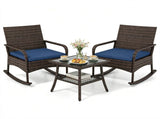 3-Piece PE Wicker Patio Rocking Chair Set, Ergonomic Rocking Bistro Set with 2-Tier Side Table & 83144251