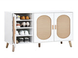 3-door standing cabinet with tall oval rattan top, made of particleboard and plastic rattan, 87304240