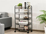 Black 5-Tier Mesh Rolling Cart with 5 Baskets & 5 Hooks, Lockable Universal Wheels 84640664