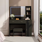 ZUN Black dressing table with LED 3-color illuminated mirror and power outlet, dressing table with W1320P186699