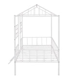 Metal House Bed Frame Twin Size with Slatted Support No Box Spring Needed White 77841896