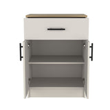 Pantry Organizer Cabinet 33" H, One Drawer, Two Interior Shelves, Two Doors, Ivory / Natural Oak B097P221382