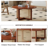 A natural and elegant deep red wooden coffee table with artificial rattan decorations, perfect for a W1512P363031