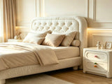 Queen Size Upholstered Platform Bed Frame with 46" Tufted Boucle Headboard, Solid Wood Slat Support, 23565335