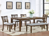 6 Piece Kitchen Set, Rectangular Wooden Table with 4 Upholstered Chairs and a Bench, 74652059